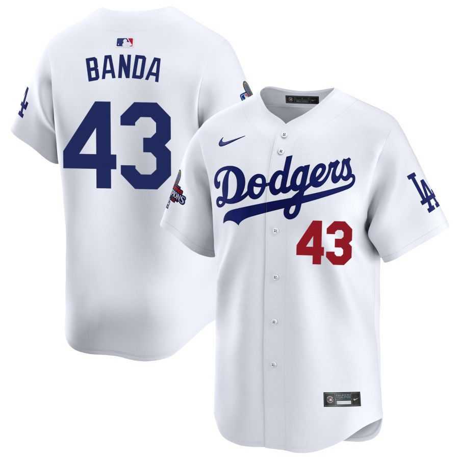 Men%27s Los Angeles Dodgers #43 Anthony banda White 2024 World Series Stitched Jersey Dzhi